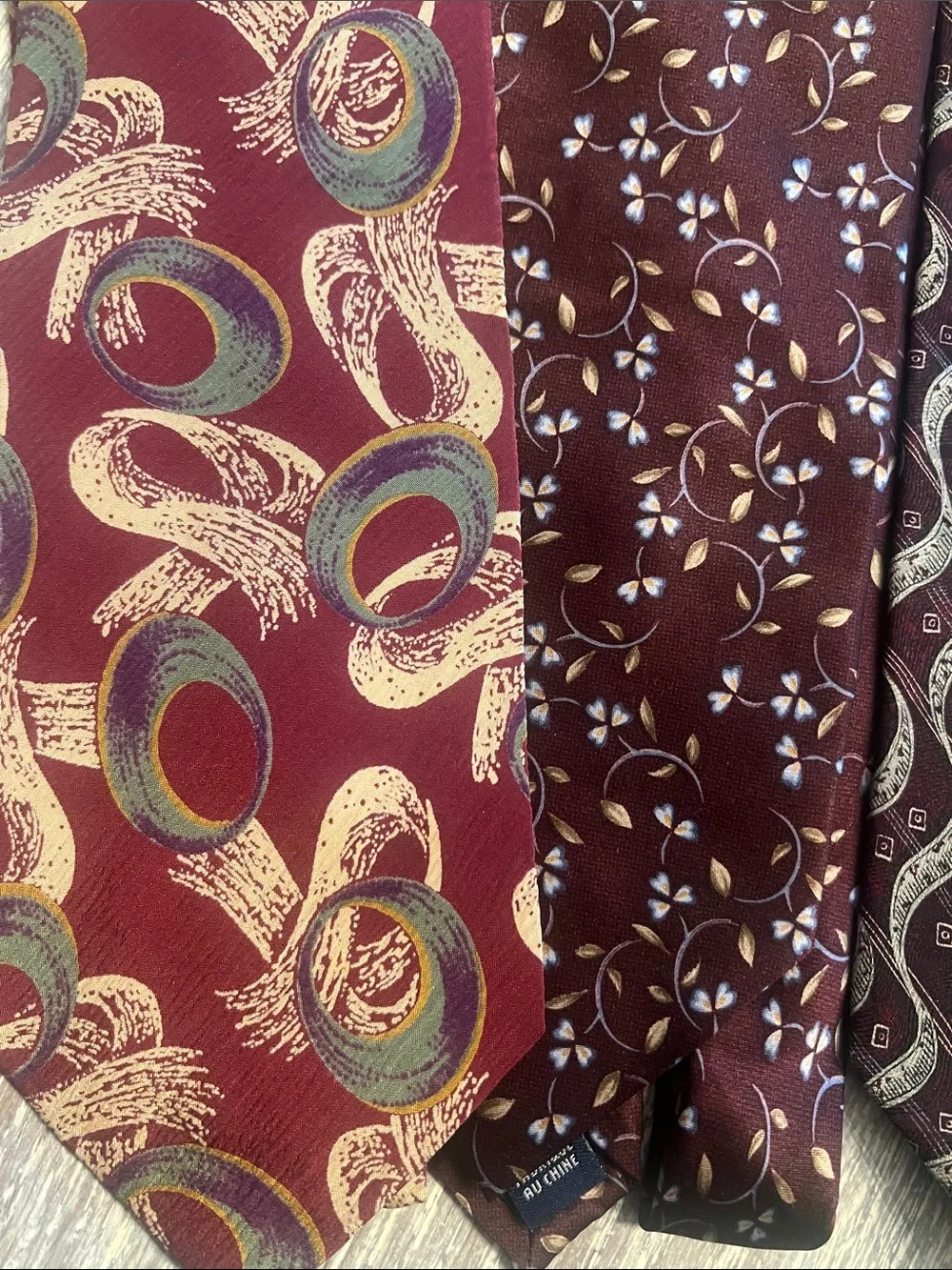 Set of 4 Assorted Men's Burgundy Patterned Silk Tie - Classic Business Style
